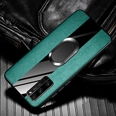 Silikon Hülle Handyhülle Gummi Schutzhülle Flexible Leder Tasche mit Magnetisch Fingerring Ständer für Huawei Honor 30 Pro Grün