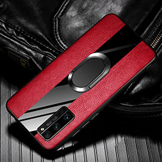 Silikon Hülle Handyhülle Gummi Schutzhülle Flexible Leder Tasche mit Magnetisch Fingerring Ständer für Huawei Honor 30 Pro+ Plus Rot