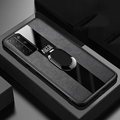Silikon Hülle Handyhülle Gummi Schutzhülle Flexible Leder Tasche mit Magnetisch Fingerring Ständer für Huawei Honor 30S Schwarz