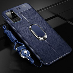 Silikon Hülle Handyhülle Gummi Schutzhülle Flexible Leder Tasche mit Magnetisch Fingerring Ständer für Huawei Honor Play4 Pro 5G Blau