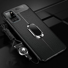 Silikon Hülle Handyhülle Gummi Schutzhülle Flexible Leder Tasche mit Magnetisch Fingerring Ständer für Huawei Honor Play4 Pro 5G Schwarz