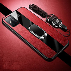Silikon Hülle Handyhülle Gummi Schutzhülle Flexible Leder Tasche mit Magnetisch Fingerring Ständer für Huawei Honor X10 Max 5G Rot
