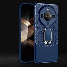 Silikon Hülle Handyhülle Gummi Schutzhülle Flexible Leder Tasche mit Magnetisch Fingerring Ständer für Huawei Mate 60 Pro Blau
