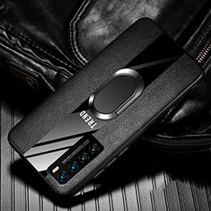 Silikon Hülle Handyhülle Gummi Schutzhülle Flexible Leder Tasche mit Magnetisch Fingerring Ständer für Huawei Nova 7 5G Schwarz