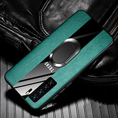 Silikon Hülle Handyhülle Gummi Schutzhülle Flexible Leder Tasche mit Magnetisch Fingerring Ständer für Huawei Nova 7 SE 5G Grün