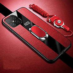 Silikon Hülle Handyhülle Gummi Schutzhülle Flexible Leder Tasche mit Magnetisch Fingerring Ständer für Huawei Nova 8 SE 5G Rot