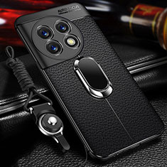 Silikon Hülle Handyhülle Gummi Schutzhülle Flexible Leder Tasche mit Magnetisch Fingerring Ständer für OnePlus 11R 5G Schwarz