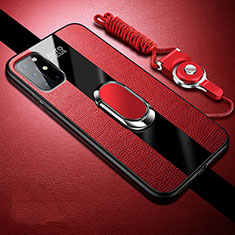 Silikon Hülle Handyhülle Gummi Schutzhülle Flexible Leder Tasche mit Magnetisch Fingerring Ständer für OnePlus 8T 5G Rot