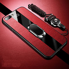 Silikon Hülle Handyhülle Gummi Schutzhülle Flexible Leder Tasche mit Magnetisch Fingerring Ständer für Oppo A12e Rot