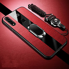 Silikon Hülle Handyhülle Gummi Schutzhülle Flexible Leder Tasche mit Magnetisch Fingerring Ständer für Oppo A31 Rot