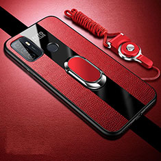 Silikon Hülle Handyhülle Gummi Schutzhülle Flexible Leder Tasche mit Magnetisch Fingerring Ständer für Oppo A32 Rot