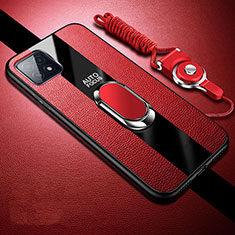 Silikon Hülle Handyhülle Gummi Schutzhülle Flexible Leder Tasche mit Magnetisch Fingerring Ständer für Oppo A72 5G Rot