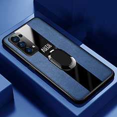 Silikon Hülle Handyhülle Gummi Schutzhülle Flexible Leder Tasche mit Magnetisch Fingerring Ständer für Oppo Find X3 Lite 5G Blau