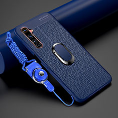 Silikon Hülle Handyhülle Gummi Schutzhülle Flexible Leder Tasche mit Magnetisch Fingerring Ständer für Realme 6 Pro Blau