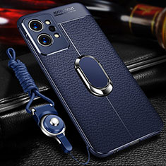 Silikon Hülle Handyhülle Gummi Schutzhülle Flexible Leder Tasche mit Magnetisch Fingerring Ständer für Realme GT2 Pro 5G Blau