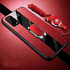 Silikon Hülle Handyhülle Gummi Schutzhülle Flexible Leder Tasche mit Magnetisch Fingerring Ständer für Realme V5 5G Rot