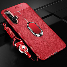 Silikon Hülle Handyhülle Gummi Schutzhülle Flexible Leder Tasche mit Magnetisch Fingerring Ständer für Realme X50 5G Rot