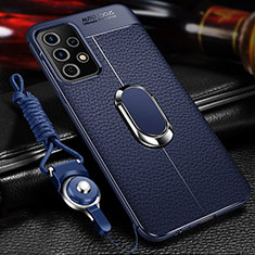Silikon Hülle Handyhülle Gummi Schutzhülle Flexible Leder Tasche mit Magnetisch Fingerring Ständer für Samsung Galaxy A23 5G Blau