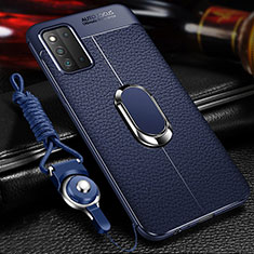 Silikon Hülle Handyhülle Gummi Schutzhülle Flexible Leder Tasche mit Magnetisch Fingerring Ständer für Samsung Galaxy F52 5G Blau