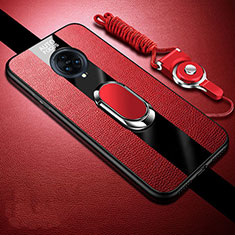 Silikon Hülle Handyhülle Gummi Schutzhülle Flexible Leder Tasche mit Magnetisch Fingerring Ständer für Vivo Nex 3 5G Rot
