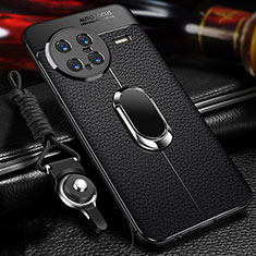Silikon Hülle Handyhülle Gummi Schutzhülle Flexible Leder Tasche mit Magnetisch Fingerring Ständer für Vivo X Note Schwarz