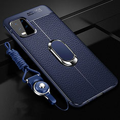 Silikon Hülle Handyhülle Gummi Schutzhülle Flexible Leder Tasche mit Magnetisch Fingerring Ständer für Xiaomi Mi 10 Lite Blau