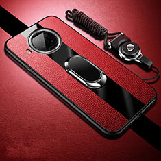 Silikon Hülle Handyhülle Gummi Schutzhülle Flexible Leder Tasche mit Magnetisch Fingerring Ständer für Xiaomi Mi 10i 5G Rot