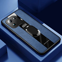 Silikon Hülle Handyhülle Gummi Schutzhülle Flexible Leder Tasche mit Magnetisch Fingerring Ständer für Xiaomi Mi 11 Pro 5G Blau