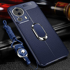Silikon Hülle Handyhülle Gummi Schutzhülle Flexible Leder Tasche mit Magnetisch Fingerring Ständer für Xiaomi Mi 12 Lite NE 5G Blau