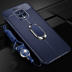 Silikon Hülle Handyhülle Gummi Schutzhülle Flexible Leder Tasche mit Magnetisch Fingerring Ständer für Xiaomi Redmi 10X 5G Blau