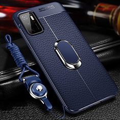Silikon Hülle Handyhülle Gummi Schutzhülle Flexible Leder Tasche mit Magnetisch Fingerring Ständer für Xiaomi Redmi Note 11 SE 5G Blau