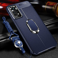 Silikon Hülle Handyhülle Gummi Schutzhülle Flexible Leder Tasche mit Magnetisch Fingerring Ständer für Xiaomi Redmi Note 11E Pro 5G Blau
