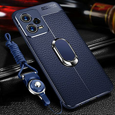 Silikon Hülle Handyhülle Gummi Schutzhülle Flexible Leder Tasche mit Magnetisch Fingerring Ständer für Xiaomi Redmi Note 12 Explorer Blau