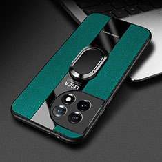 Silikon Hülle Handyhülle Gummi Schutzhülle Flexible Leder Tasche mit Magnetisch Fingerring Ständer PB1 für OnePlus 11 5G Grün