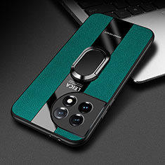 Silikon Hülle Handyhülle Gummi Schutzhülle Flexible Leder Tasche mit Magnetisch Fingerring Ständer PB1 für OnePlus Ace 2 5G Grün