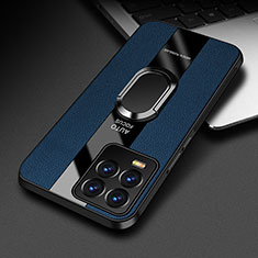 Silikon Hülle Handyhülle Gummi Schutzhülle Flexible Leder Tasche mit Magnetisch Fingerring Ständer PB1 für Realme 8 4G Blau