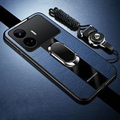 Silikon Hülle Handyhülle Gummi Schutzhülle Flexible Leder Tasche mit Magnetisch Fingerring Ständer PB1 für Realme GT Neo5 SE 5G Blau