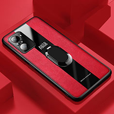 Silikon Hülle Handyhülle Gummi Schutzhülle Flexible Leder Tasche mit Magnetisch Fingerring Ständer PB1 für Xiaomi Mi 11i 5G Rot