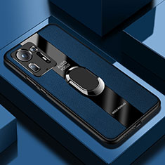 Silikon Hülle Handyhülle Gummi Schutzhülle Flexible Leder Tasche mit Magnetisch Fingerring Ständer PB1 für Xiaomi Mi Mix 4 5G Blau
