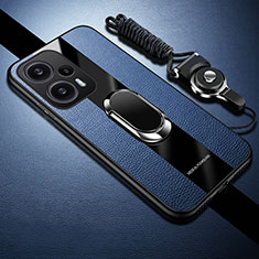 Silikon Hülle Handyhülle Gummi Schutzhülle Flexible Leder Tasche mit Magnetisch Fingerring Ständer PB1 für Xiaomi Poco F5 5G Blau