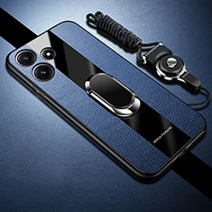 Silikon Hülle Handyhülle Gummi Schutzhülle Flexible Leder Tasche mit Magnetisch Fingerring Ständer PB1 für Xiaomi Redmi 12 5G Blau