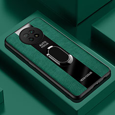 Silikon Hülle Handyhülle Gummi Schutzhülle Flexible Leder Tasche mit Magnetisch Fingerring Ständer PB1 für Xiaomi Redmi Note 9T 5G Grün