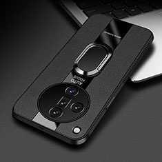 Silikon Hülle Handyhülle Gummi Schutzhülle Flexible Leder Tasche mit Magnetisch Fingerring Ständer PB2 für Oppo Find X7 5G Schwarz