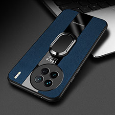 Silikon Hülle Handyhülle Gummi Schutzhülle Flexible Leder Tasche mit Magnetisch Fingerring Ständer PB2 für Vivo X90 Pro 5G Blau