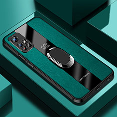 Silikon Hülle Handyhülle Gummi Schutzhülle Flexible Leder Tasche mit Magnetisch Fingerring Ständer PB2 für Xiaomi Redmi Note 11 5G Grün