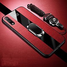 Silikon Hülle Handyhülle Gummi Schutzhülle Flexible Leder Tasche mit Magnetisch Fingerring Ständer S01 für Huawei Enjoy 10 Rot