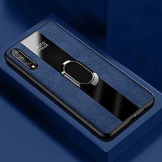 Silikon Hülle Handyhülle Gummi Schutzhülle Flexible Leder Tasche mit Magnetisch Fingerring Ständer S01 für Huawei Enjoy 10S Blau