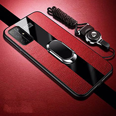 Silikon Hülle Handyhülle Gummi Schutzhülle Flexible Leder Tasche mit Magnetisch Fingerring Ständer S01 für Huawei Honor 30S Rot