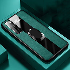 Silikon Hülle Handyhülle Gummi Schutzhülle Flexible Leder Tasche mit Magnetisch Fingerring Ständer S01 für Huawei Nova 7 Pro 5G Grün
