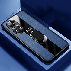 Silikon Hülle Handyhülle Gummi Schutzhülle Flexible Leder Tasche mit Magnetisch Fingerring Ständer S01 für Huawei Nova 8 Pro 5G Blau